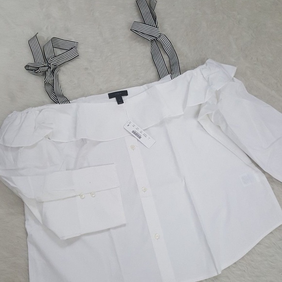 ⛔sold⛔J Crew Ribbon Cold shoulder Poplin Top - Picture 4 of 8